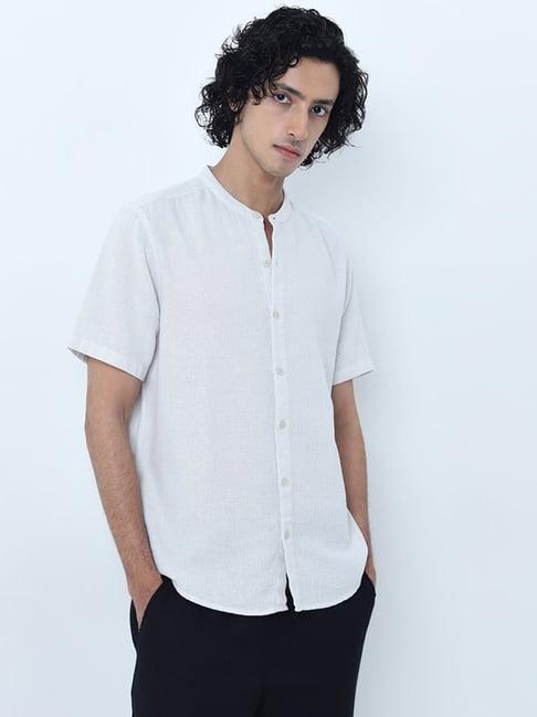 eta by westside white knit-textured resort-fit cotton shirt