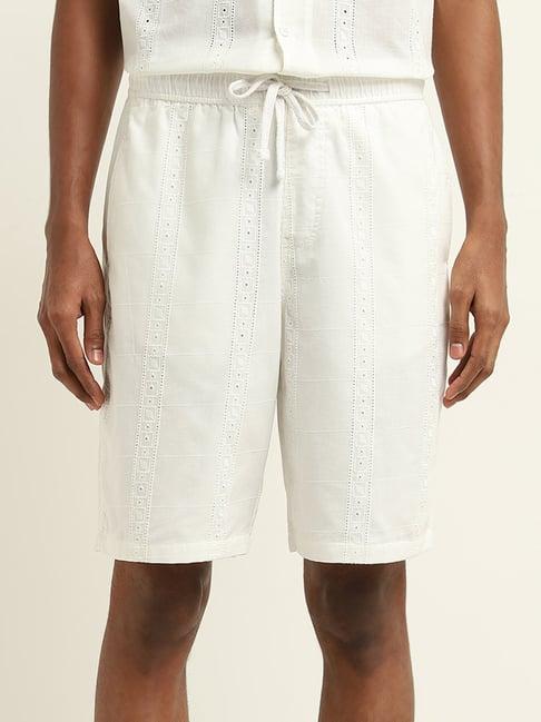 eta by westside white schiffli relaxed-fit mid-rise cotton shorts