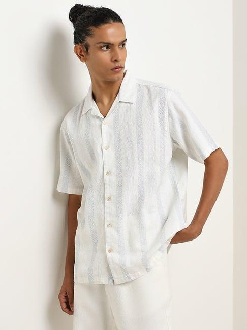 eta by westside white striped design relaxed-fit cotton shirt