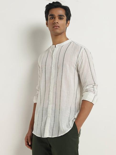 eta by westside white striped resort-fit cotton shirt