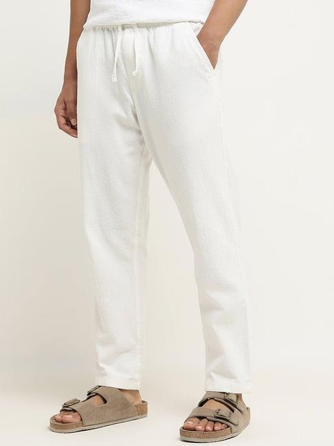 eta by westside white textured relaxed-fit mid-rise cotton blend chinos