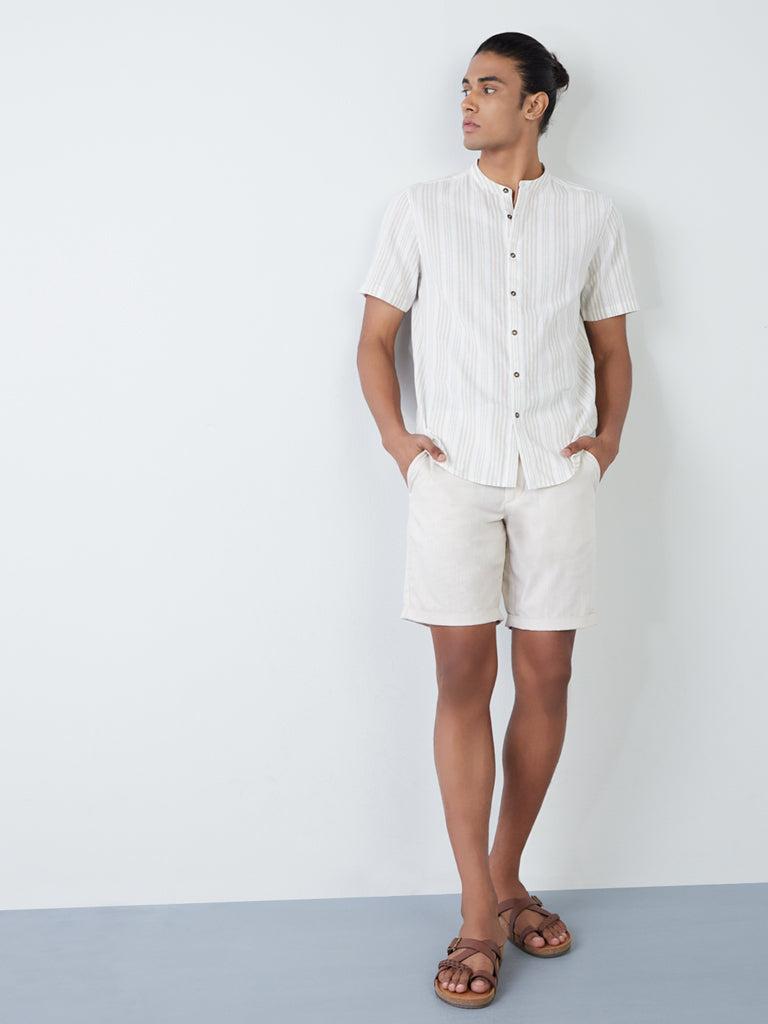 eta ecru self-patterned slim-fit shorts