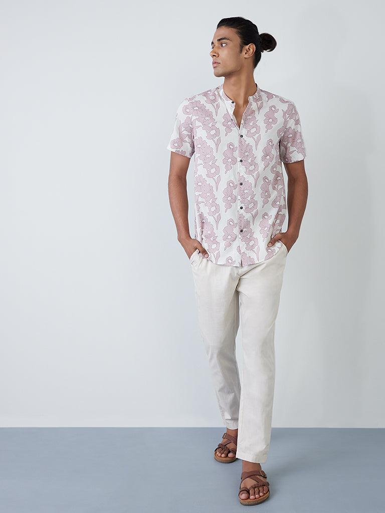 eta light mauve floral print resort-fit shirt