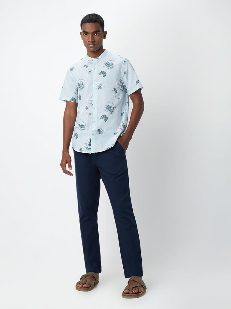 eta light teal floral-printed resort-fit shirt