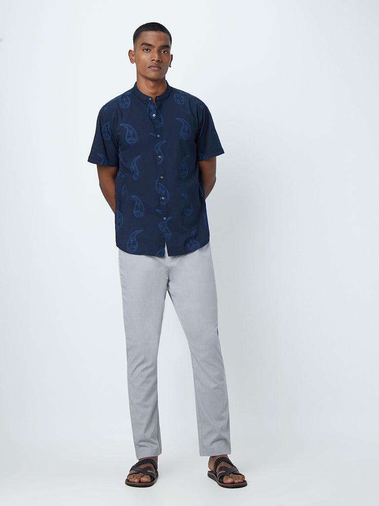 eta navy paisley print resort-fit shirt