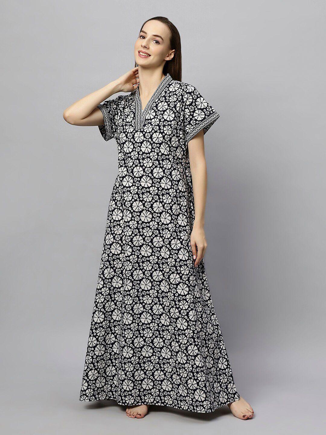 etc black floral printed pure cotton maxi nightdress