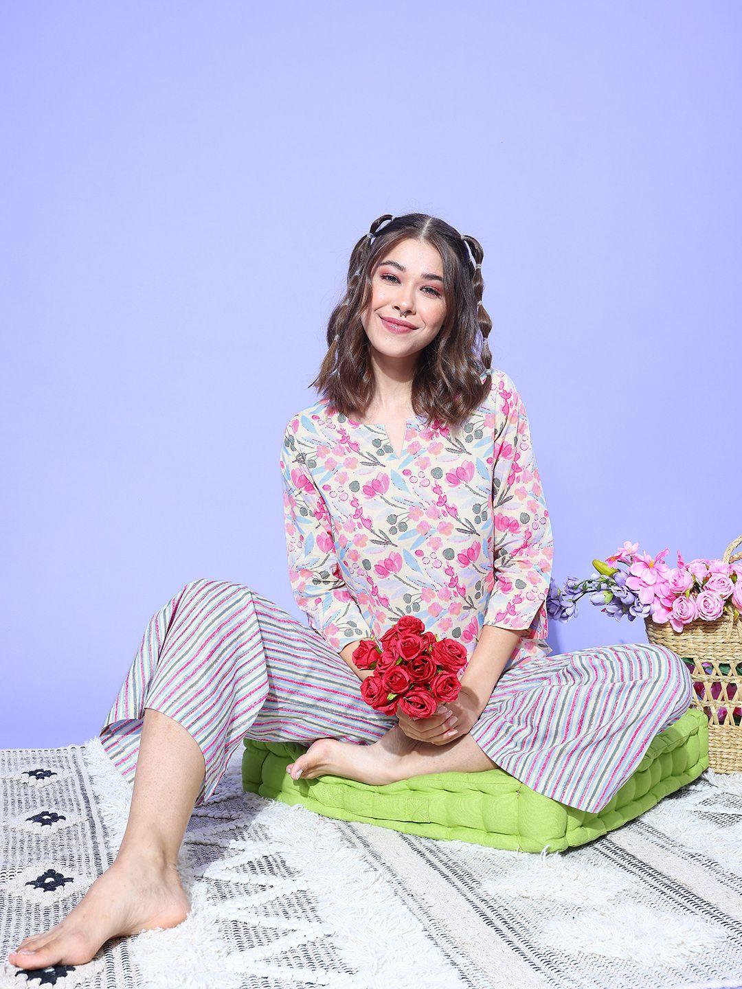 etc floral printed pure cotton night suit