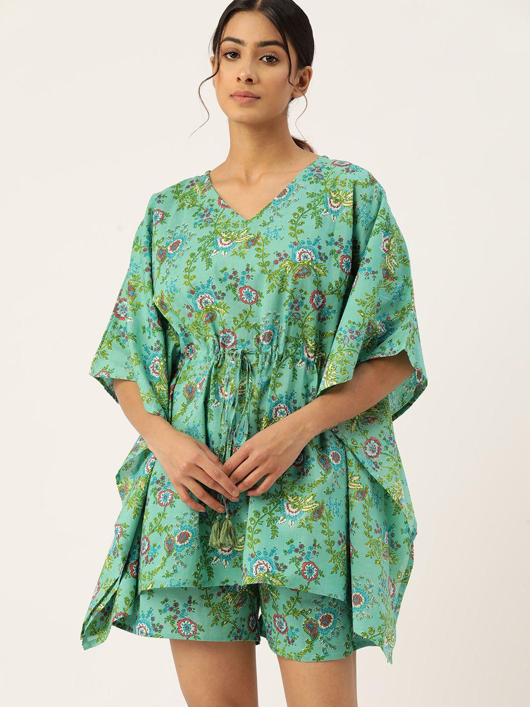 etc pure cotton printed night suit 17-sea green