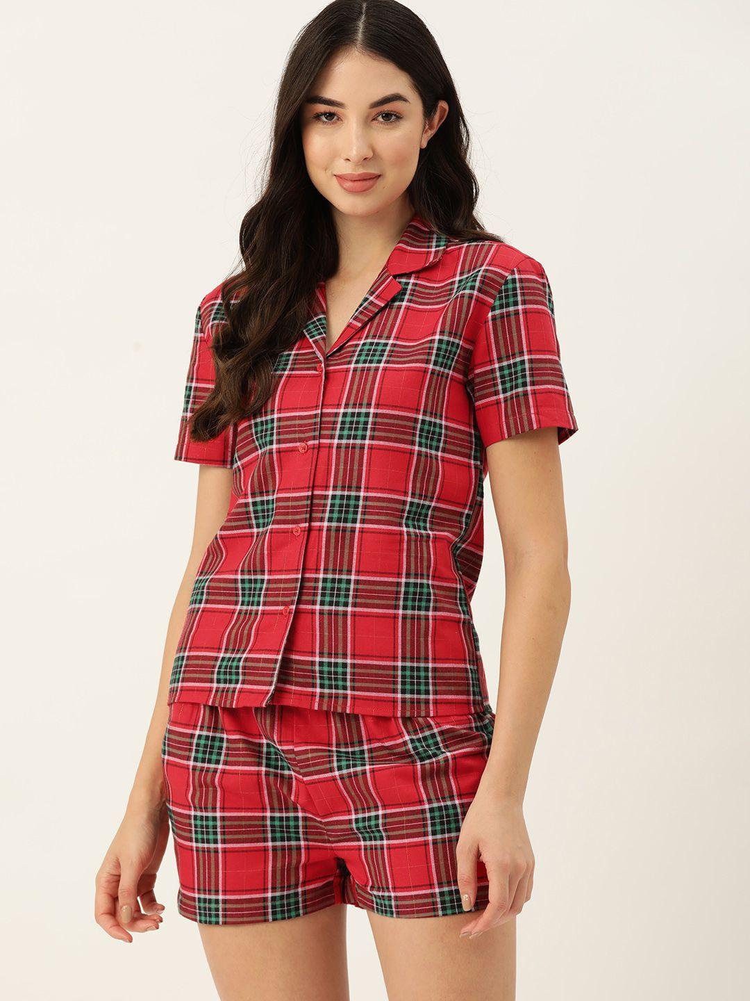 etc women red checked night suit