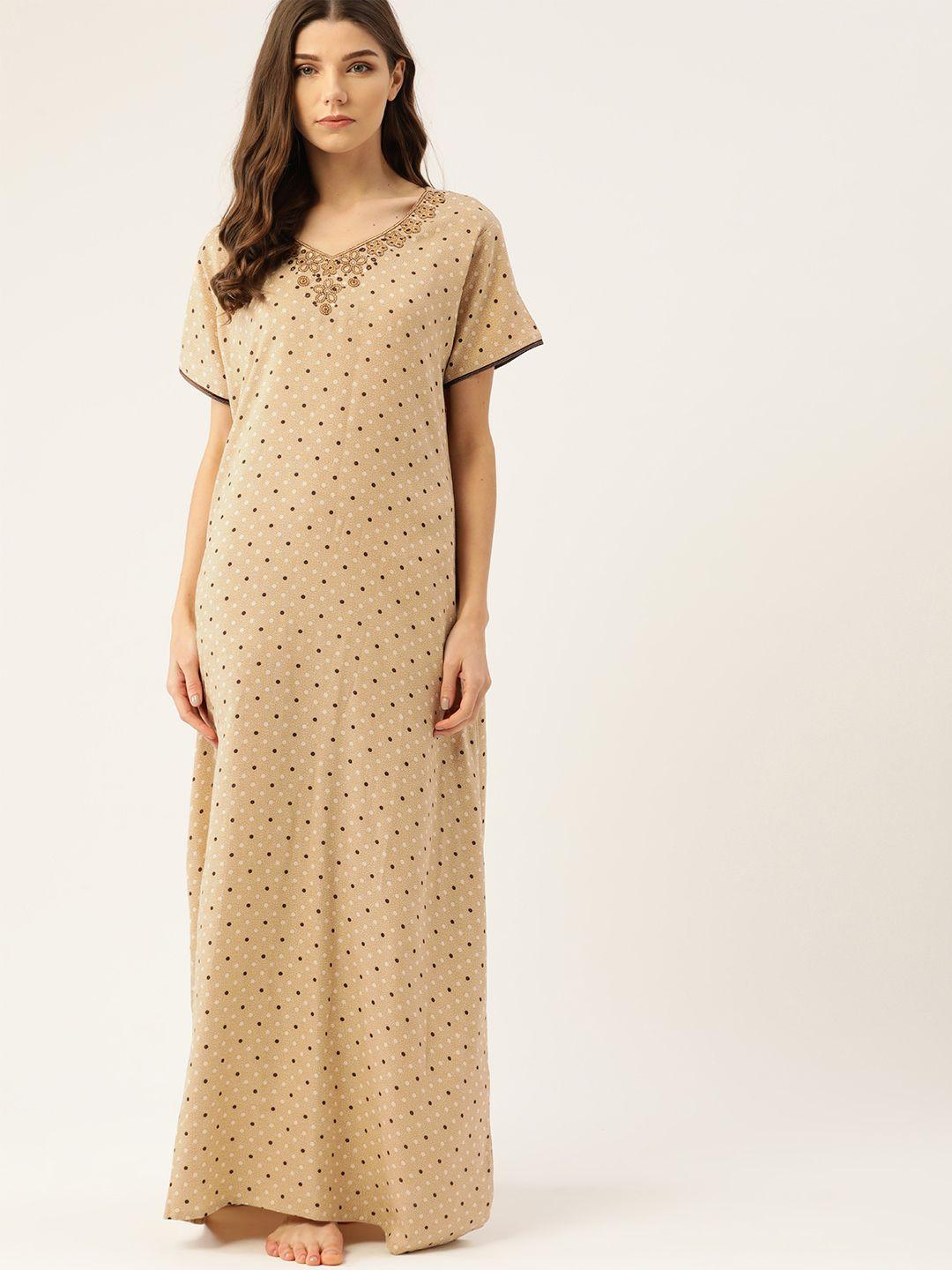 etc beige & brown printed nightdress