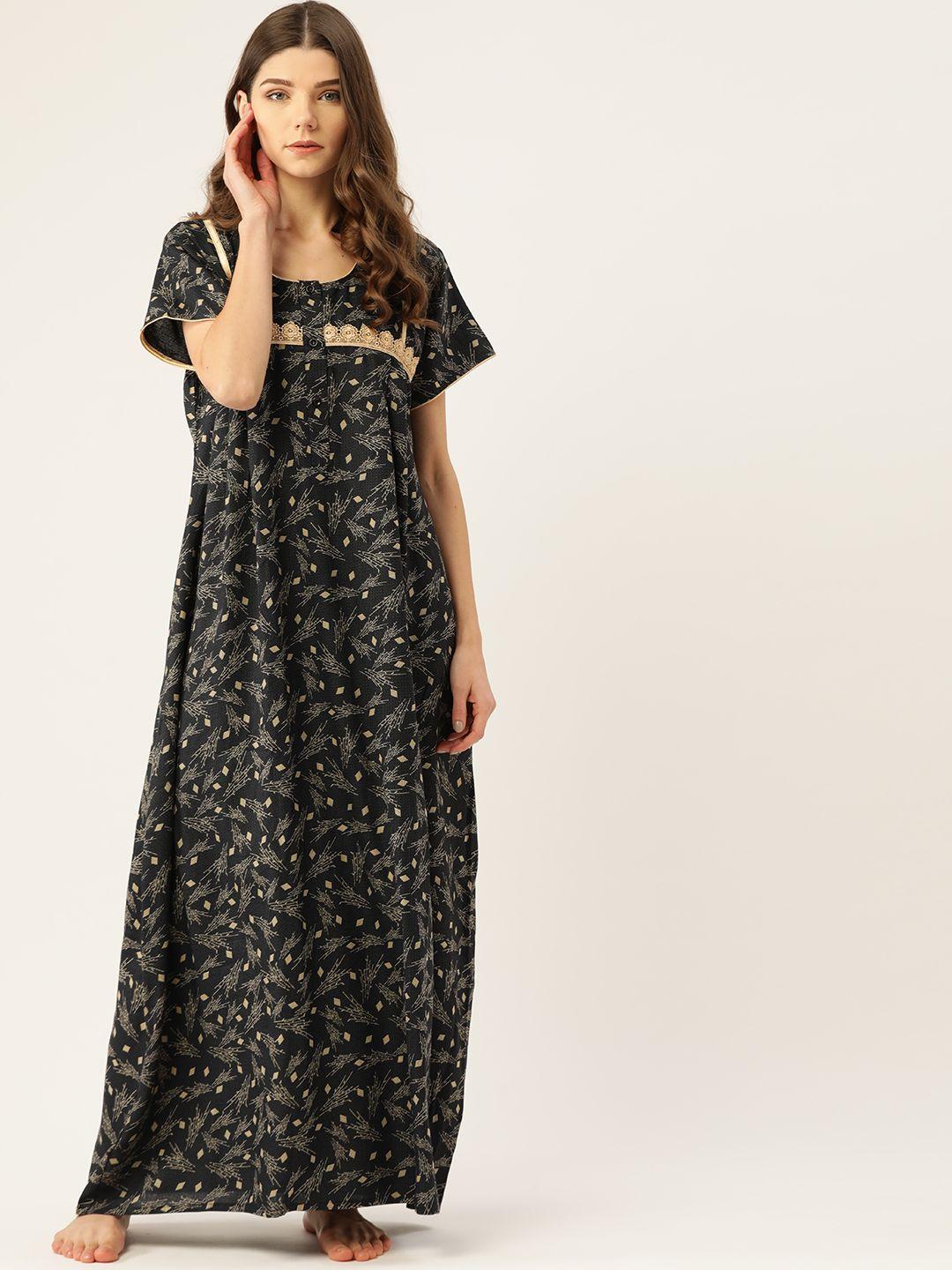 etc black & beige printed maxi nightdress