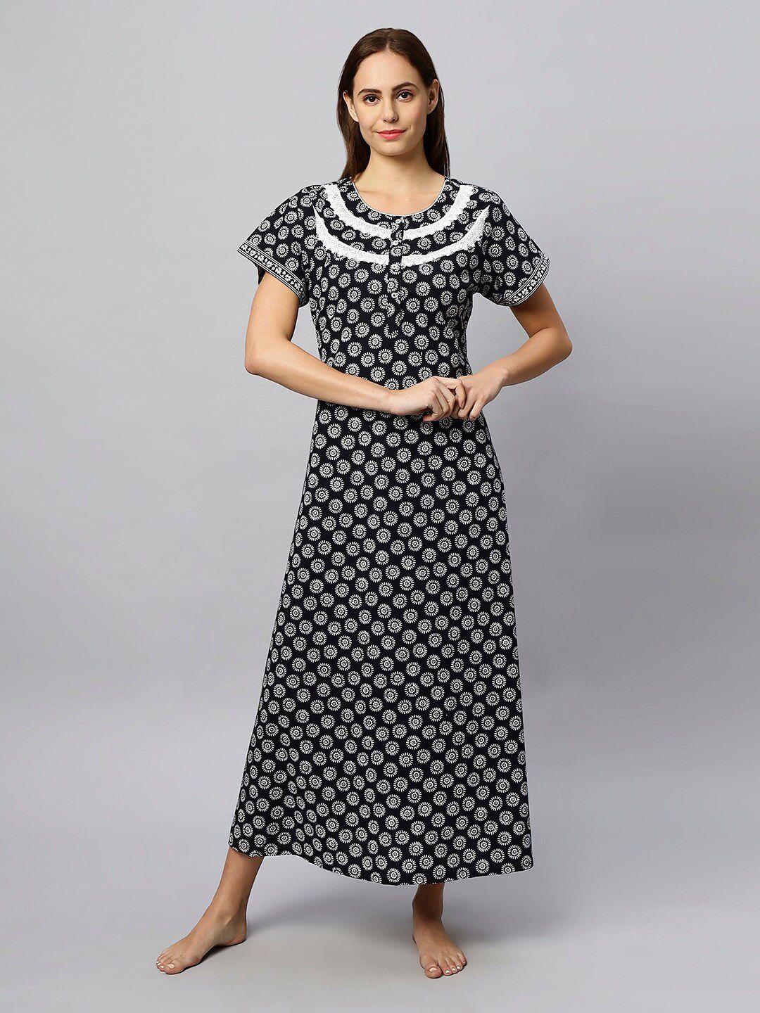 etc black floral printed pure cotton maxi nightdress