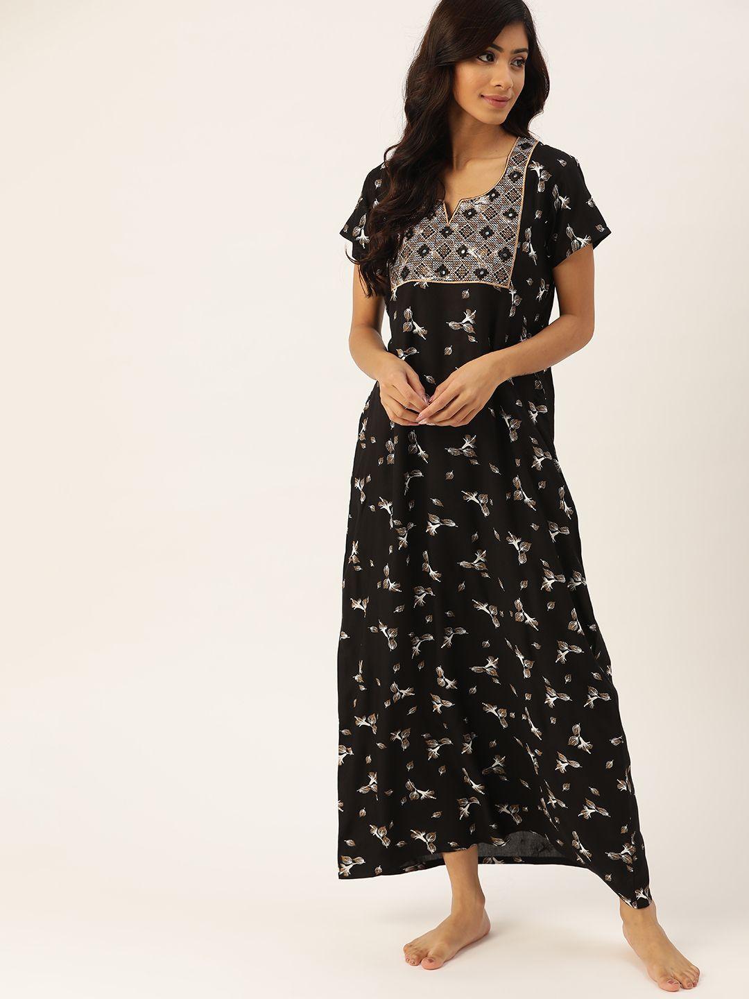 etc black printed maxi nightdress