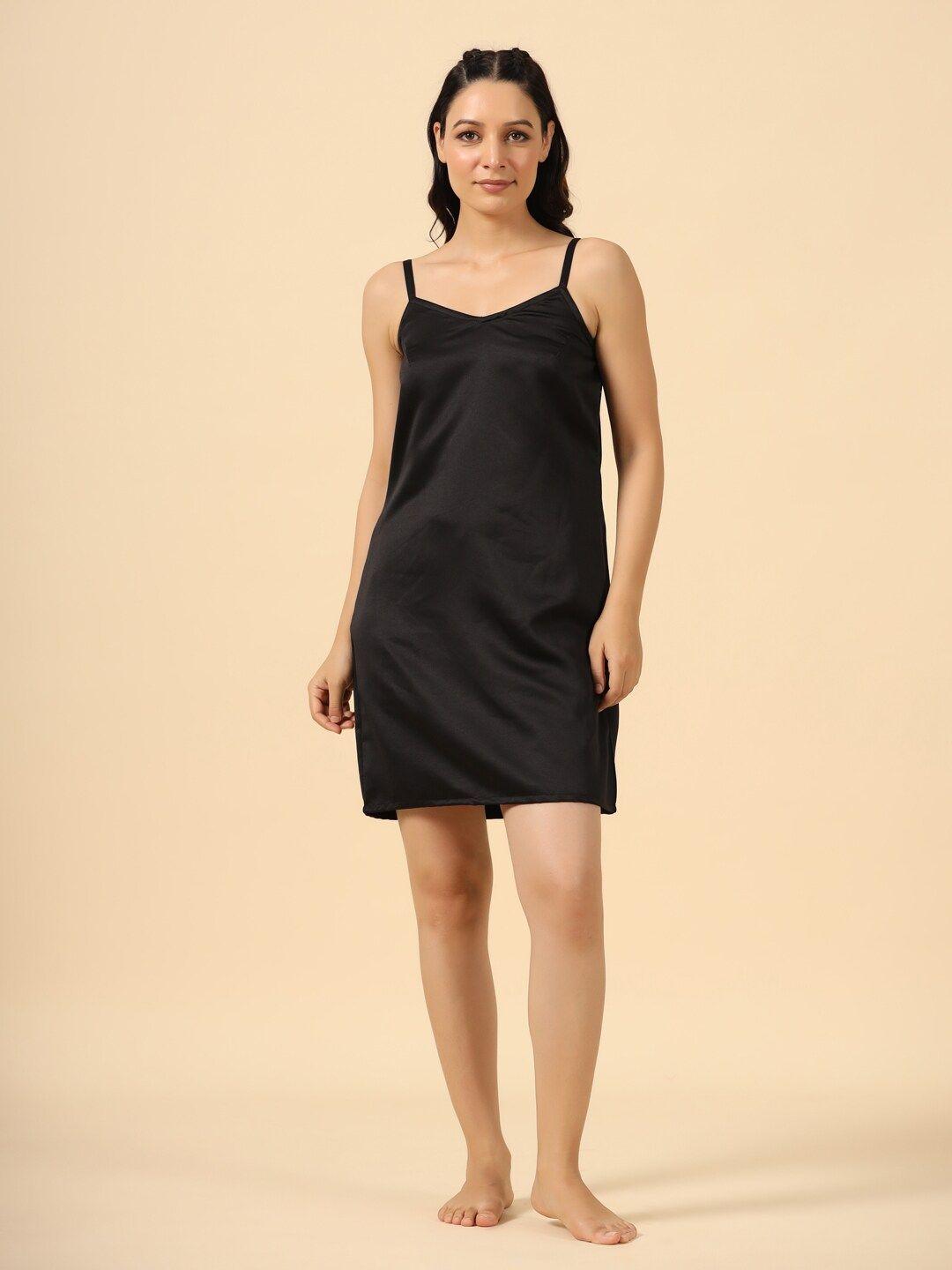 etc black shoulder straps satin wrap nightdress comes with robe