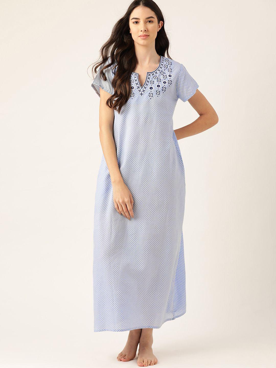 etc blue & white printed maxi nightdress