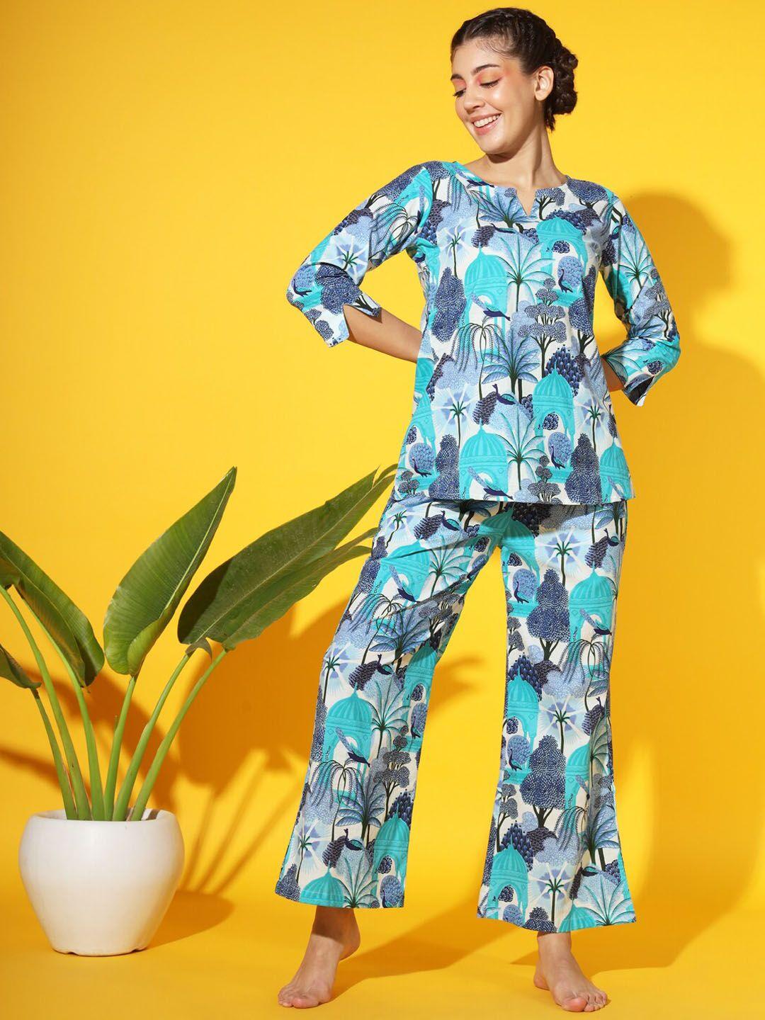 etc conversational printed pure cotton night suit