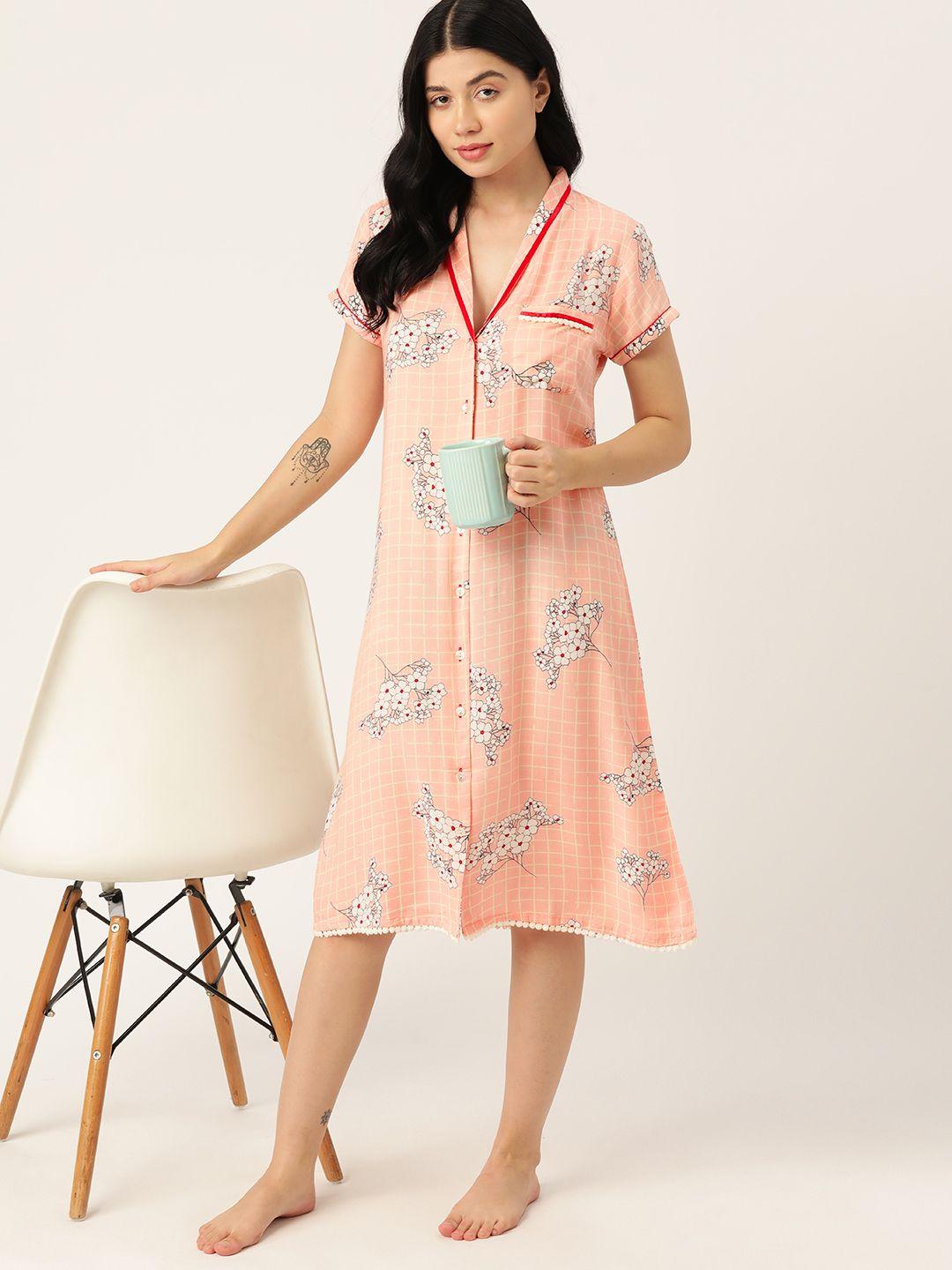 etc floral print checked nightdress