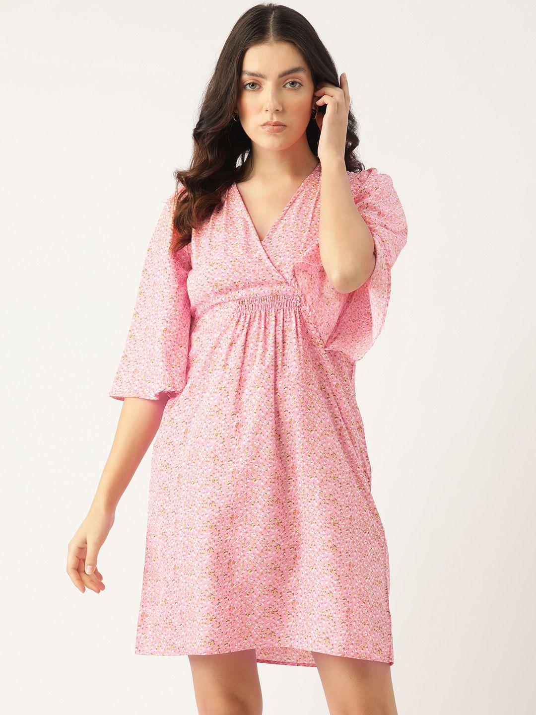 etc floral print flared sleeve crepe dress