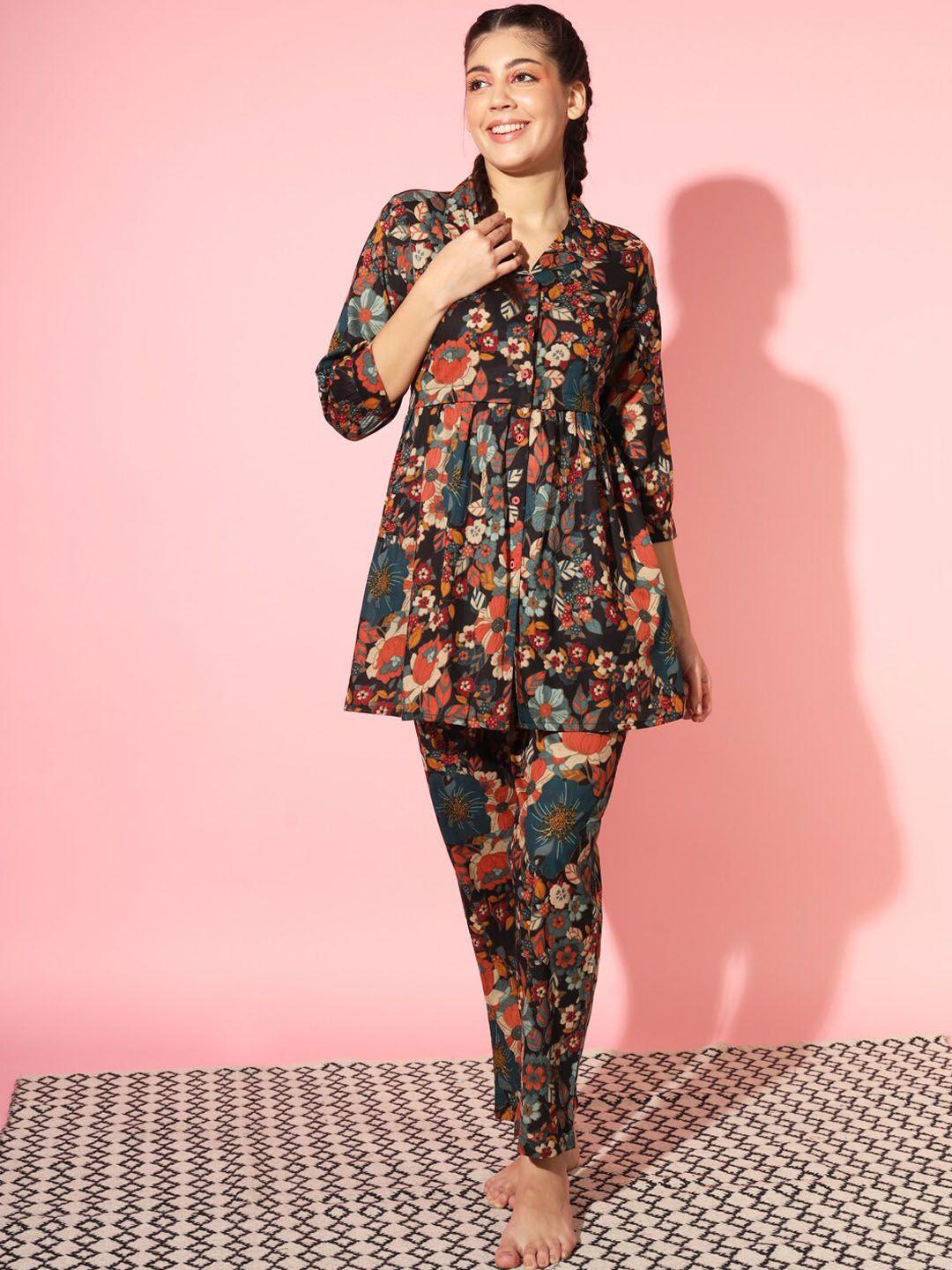 etc floral printed pure cotton night suit