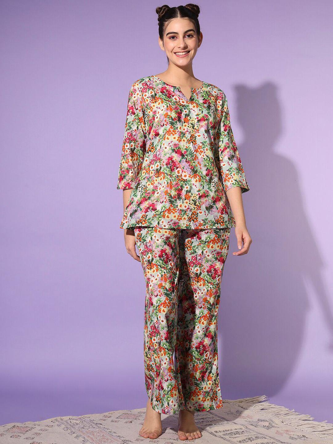 etc floral printed pure cotton night suit