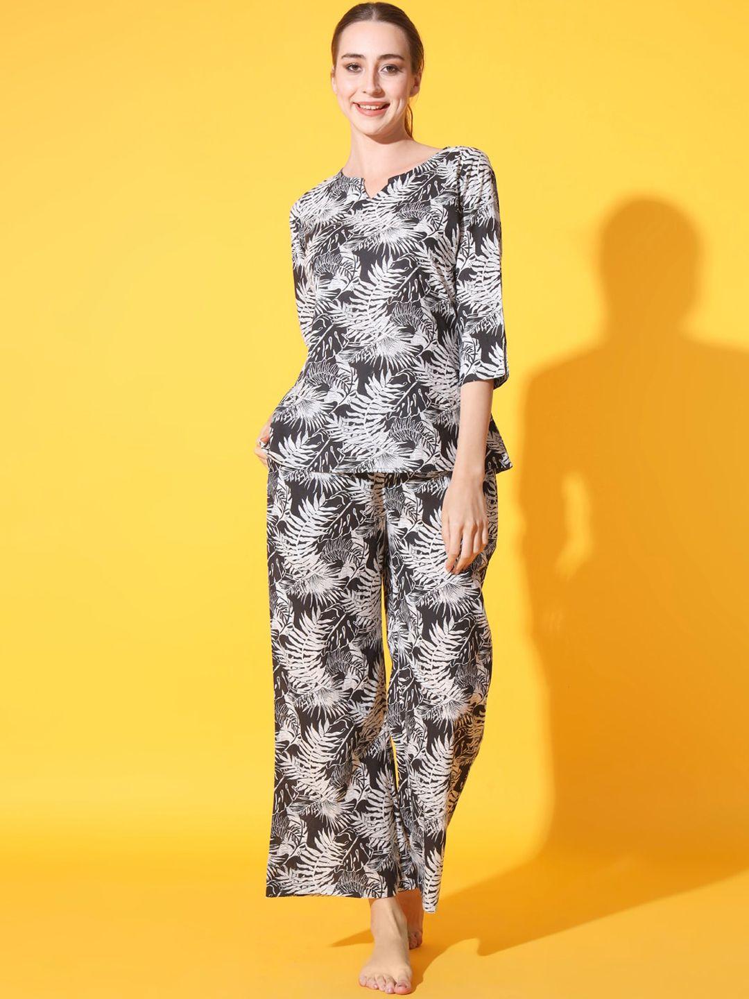 etc floral printed pure cotton top with pyjamas