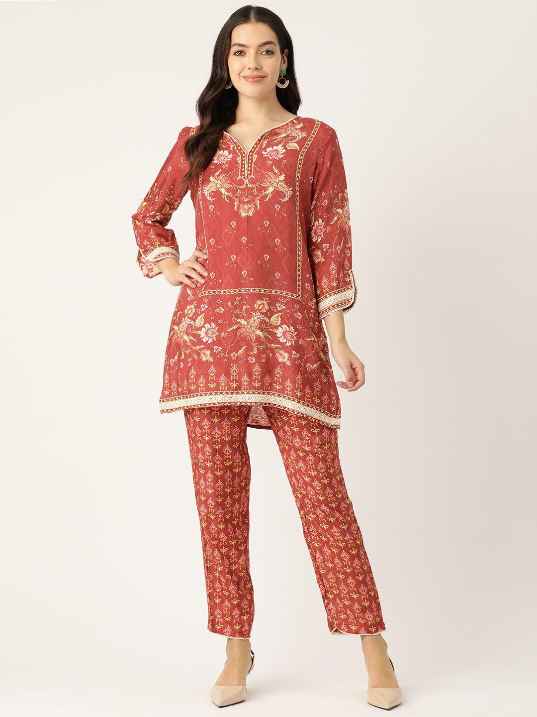 etc floral printed sequinned kurti with trousers