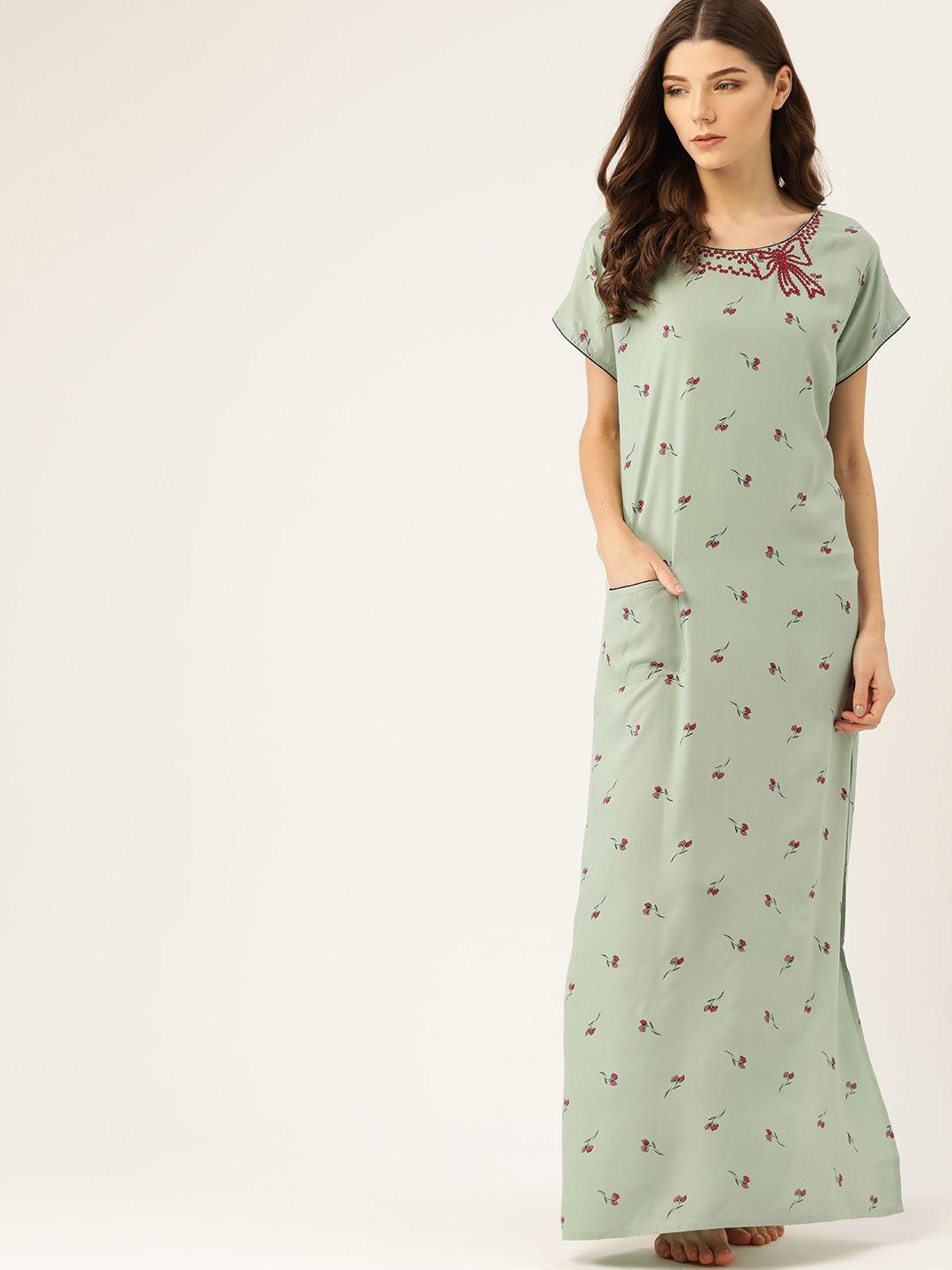 etc green & red printed nightdress