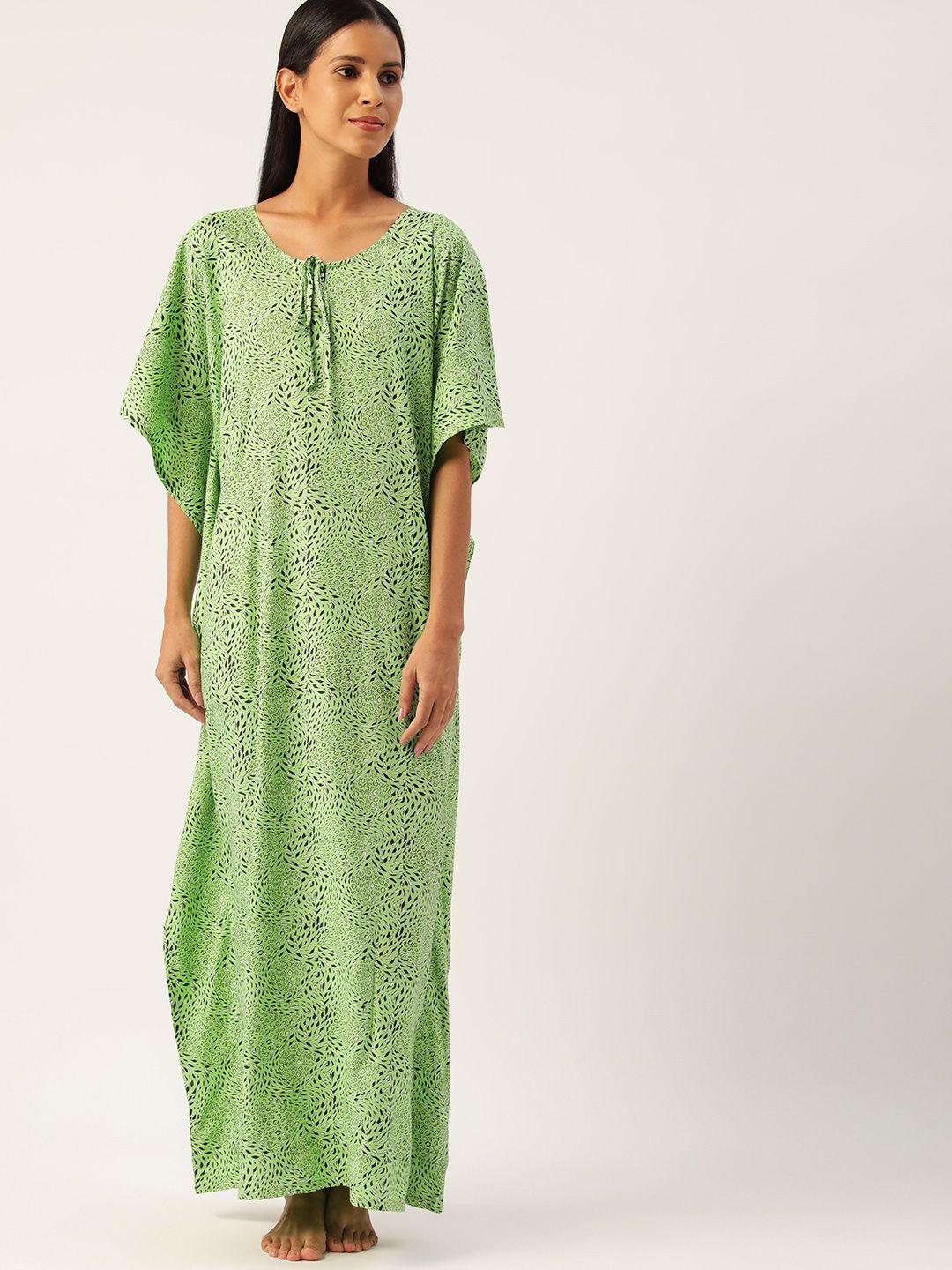 etc green & white printed maxi kaftan nightdress