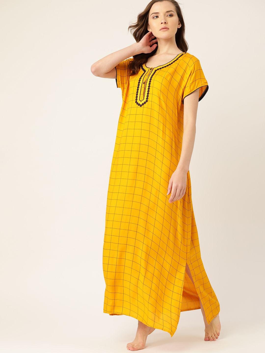 etc mustard yellow & black checked nightdress