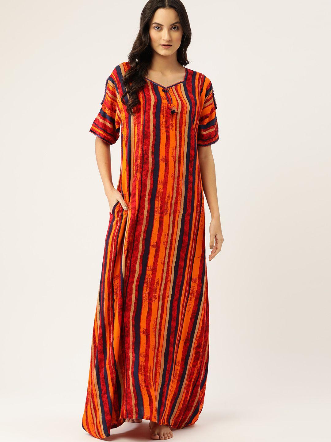 etc orange & red striped maxi nightdress