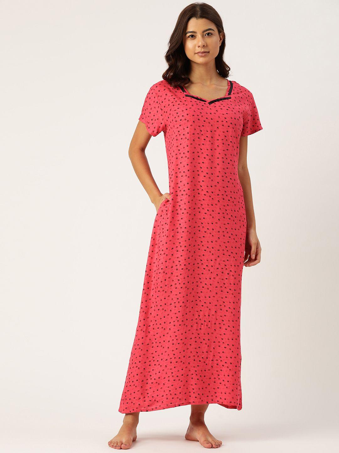 etc pink & navy blue printed maxi nightdress