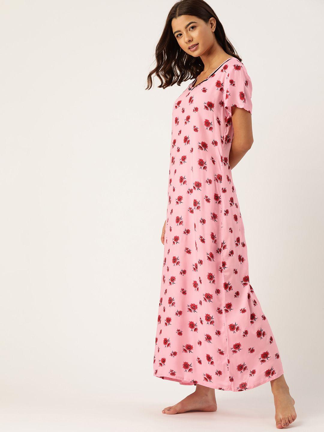 etc pink & red printed maxi nightdress