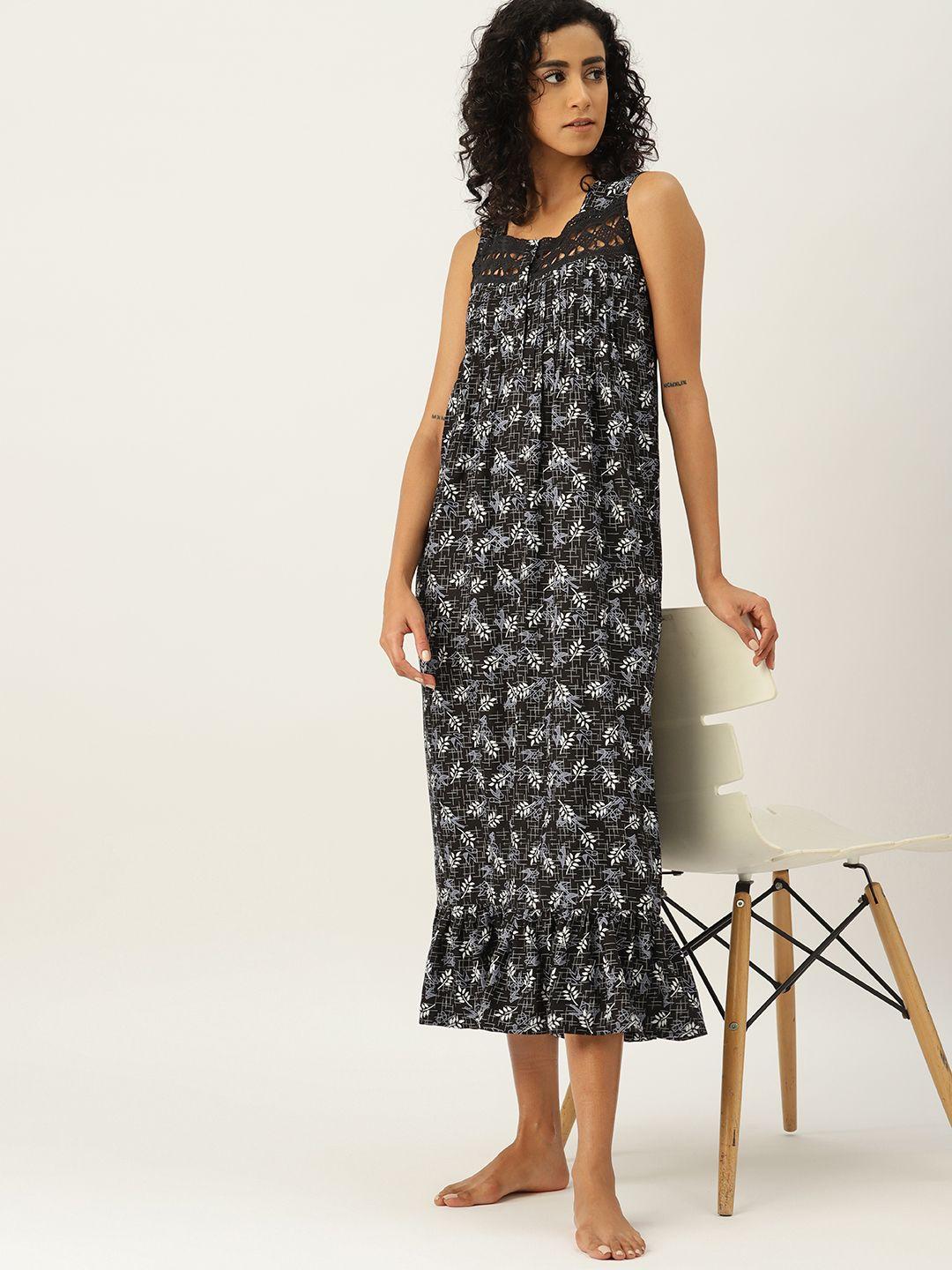 etc printed lace inserted midi nightdress