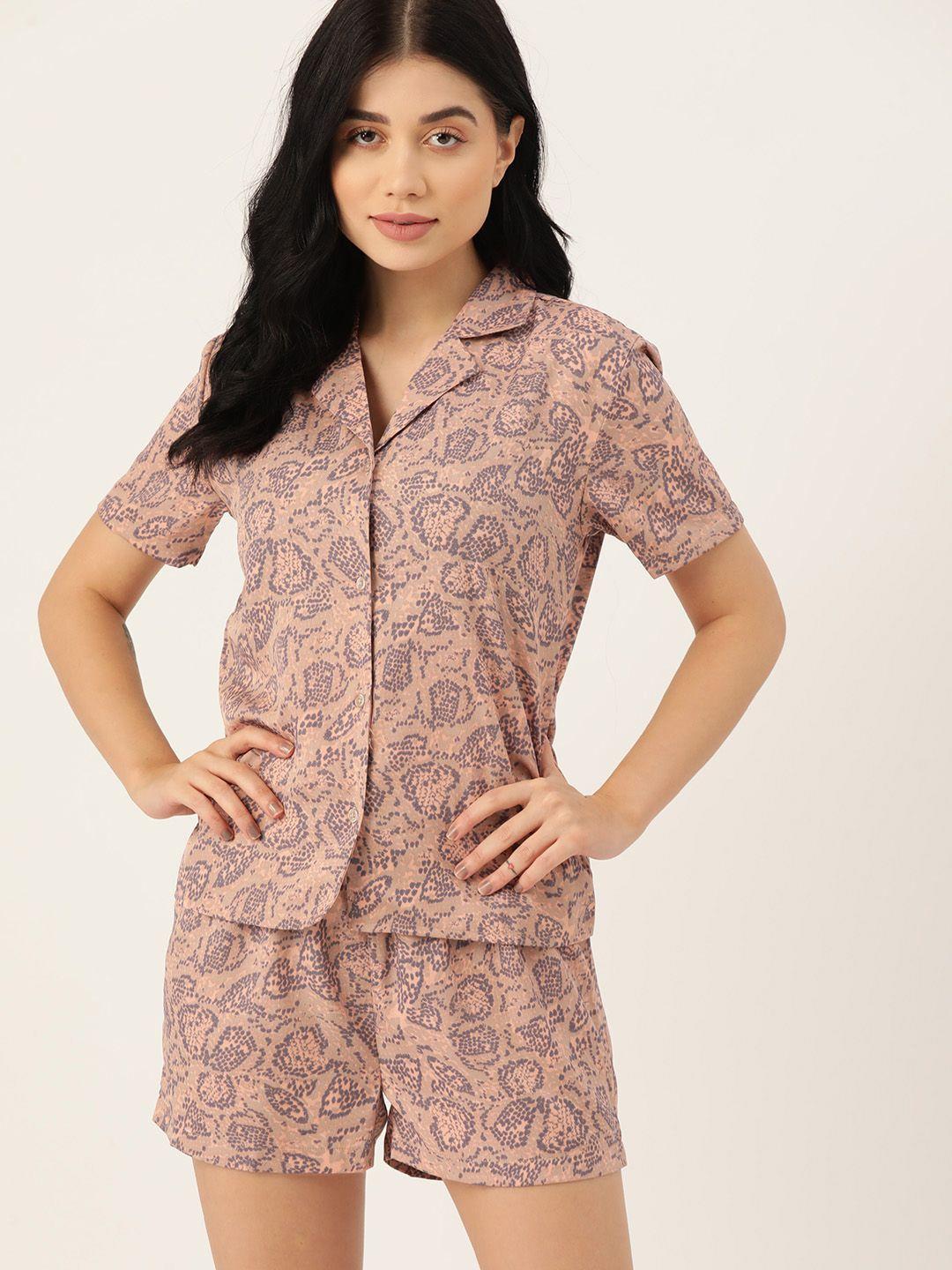 etc printed shirt & shorts night suit