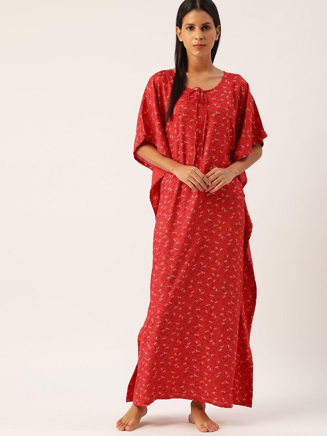 etc red printed maxi kaftan nightdress