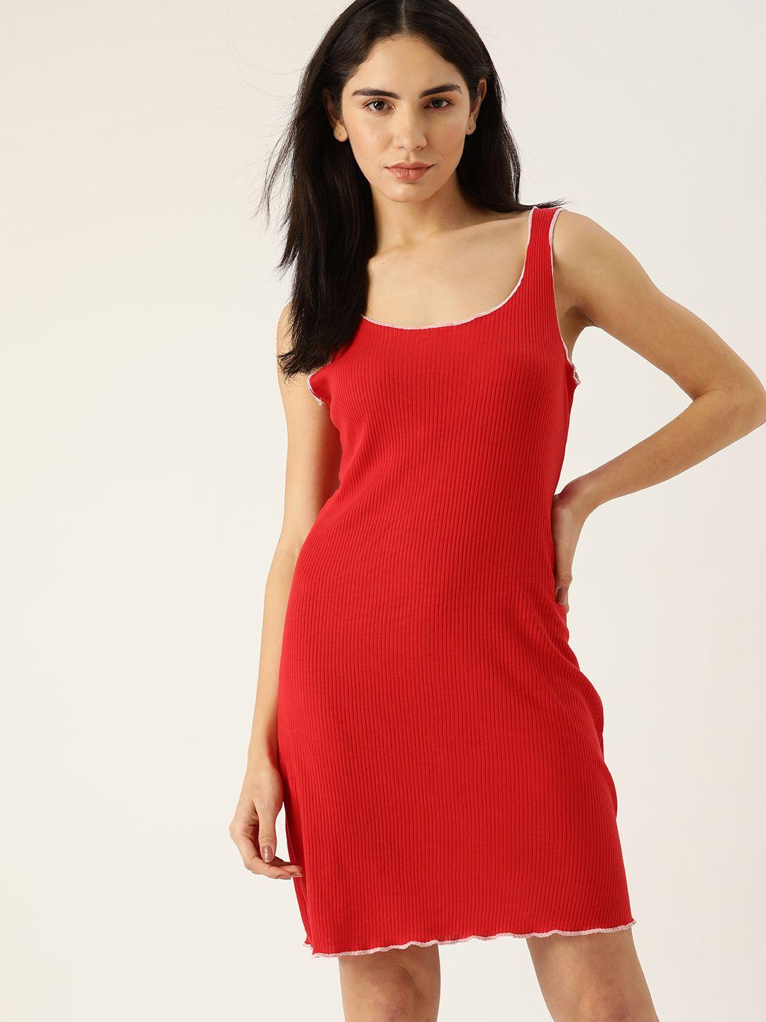 etc red solid cotton nightdress