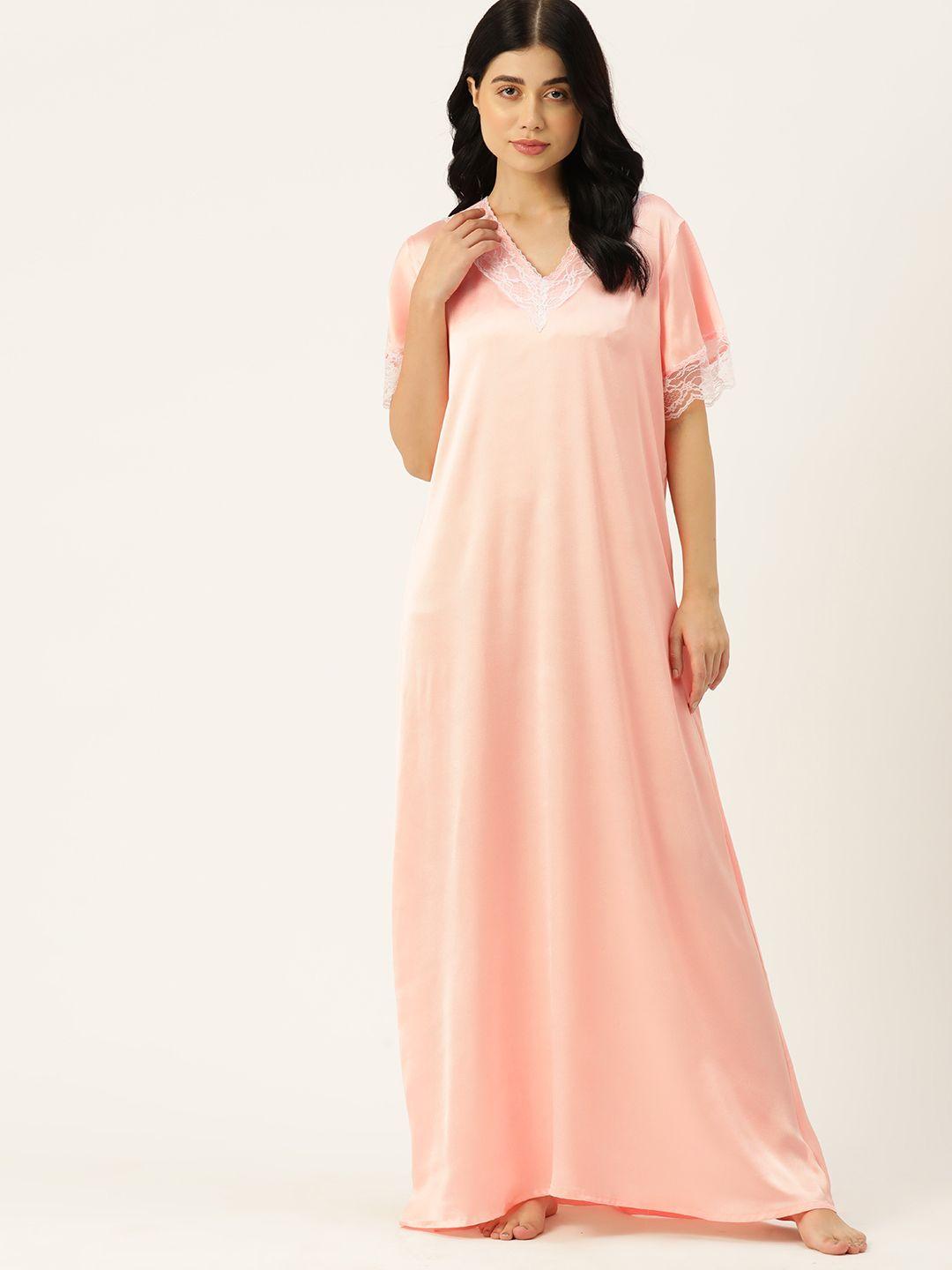 etc solid satin maxi nightdress with lace details