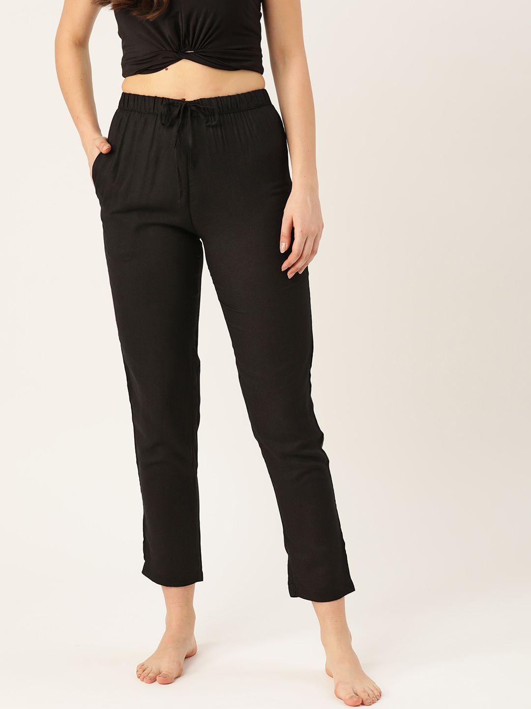 etc women black solid lounge pants