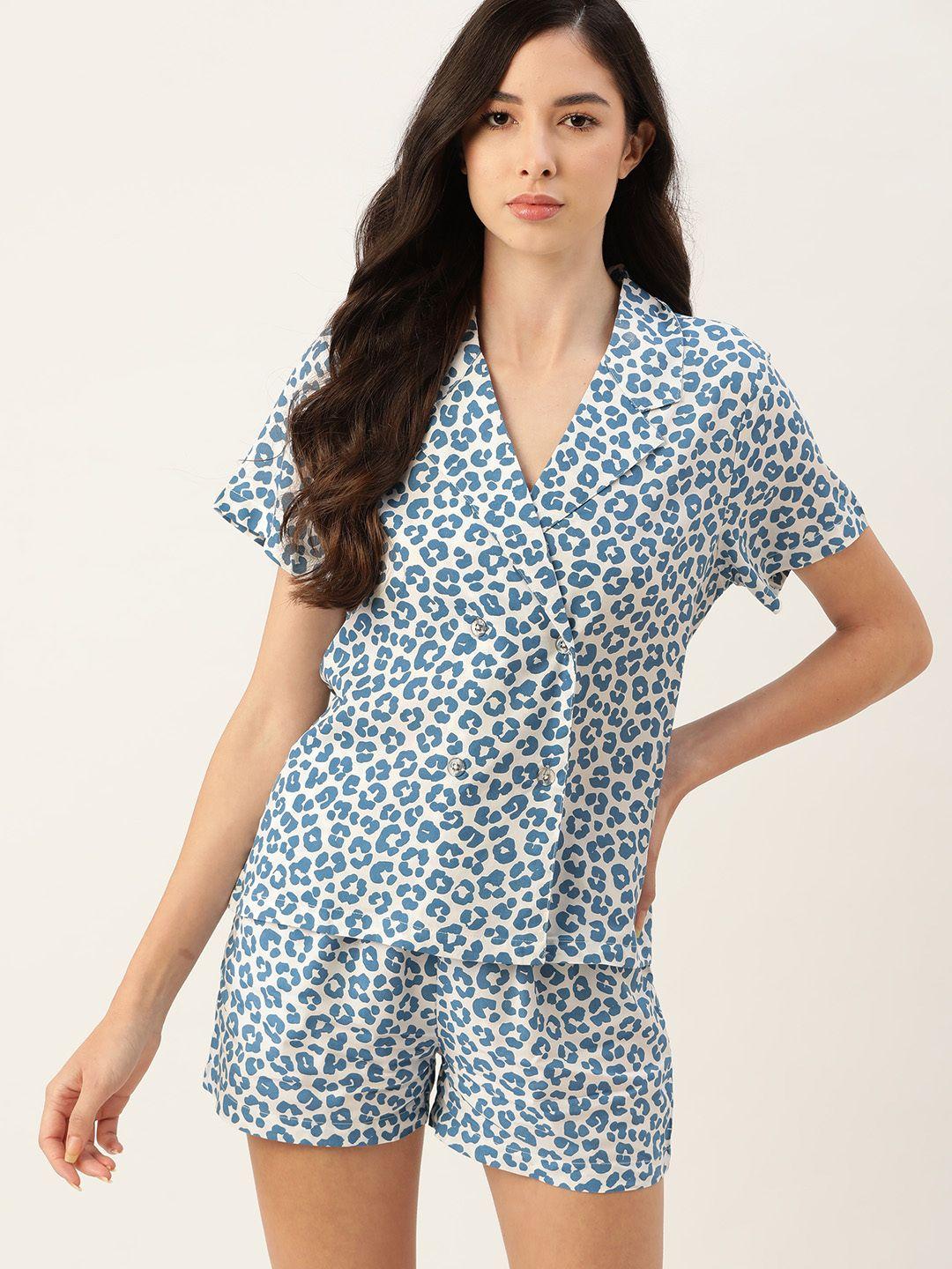 etc women blue & white animal printed night suit