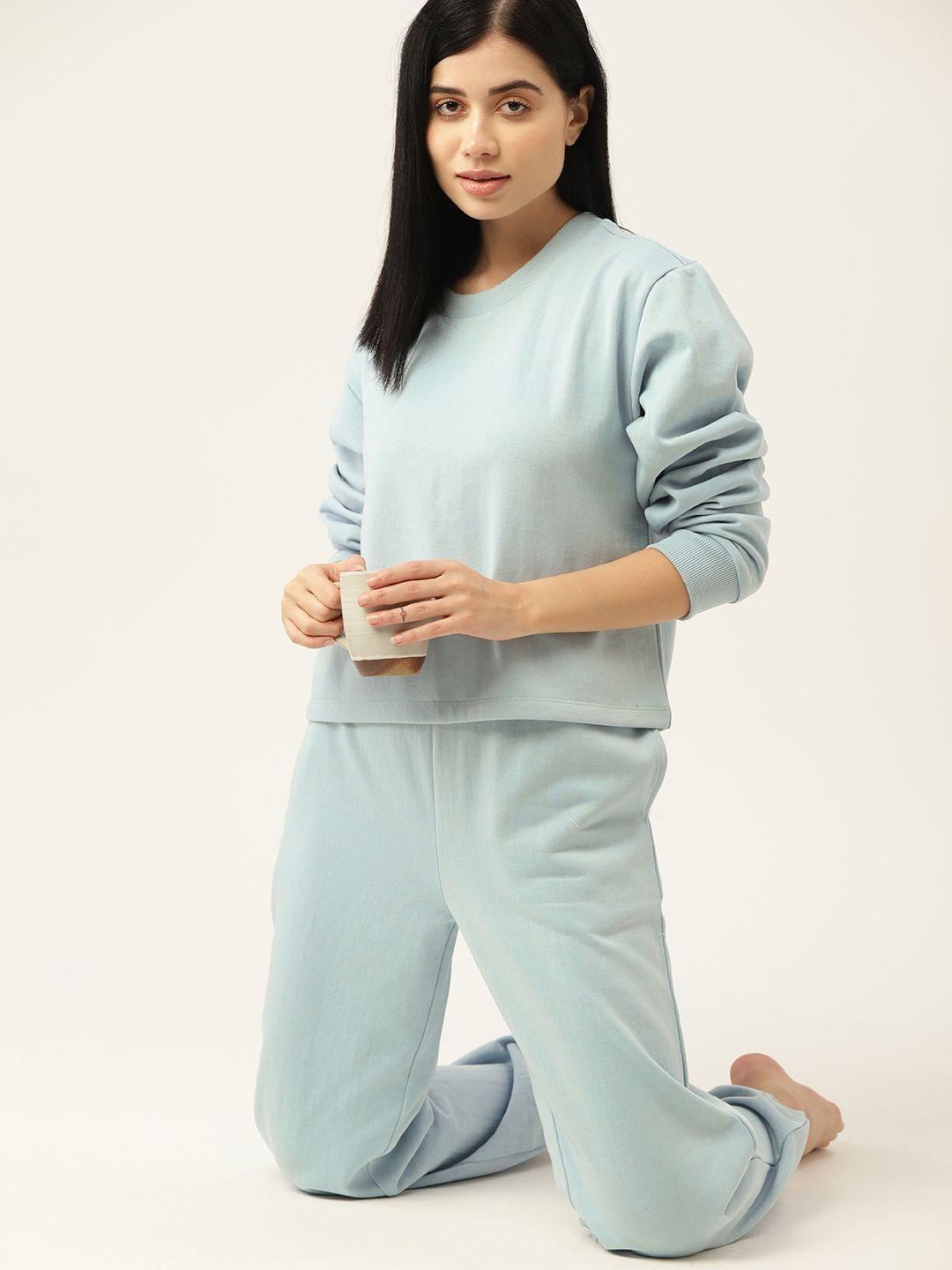 etc women blue solid night suit