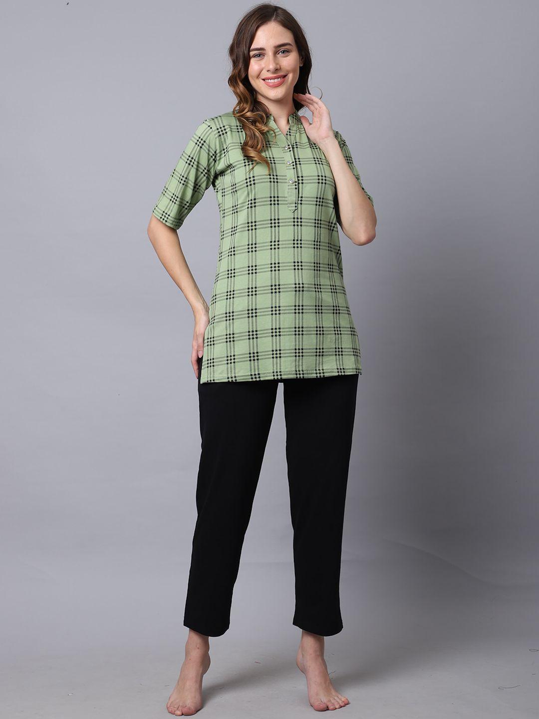 etc women checked pure cotton night suit