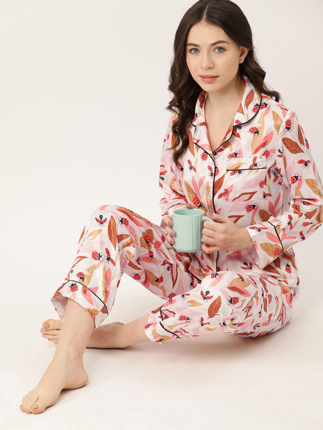 etc women conversational printed satin night suit