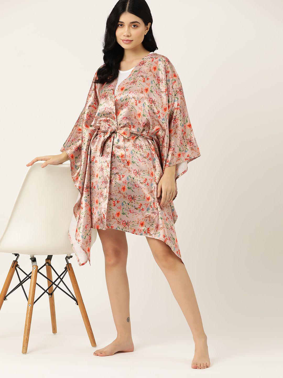 etc women floral print kaftan robe with belt