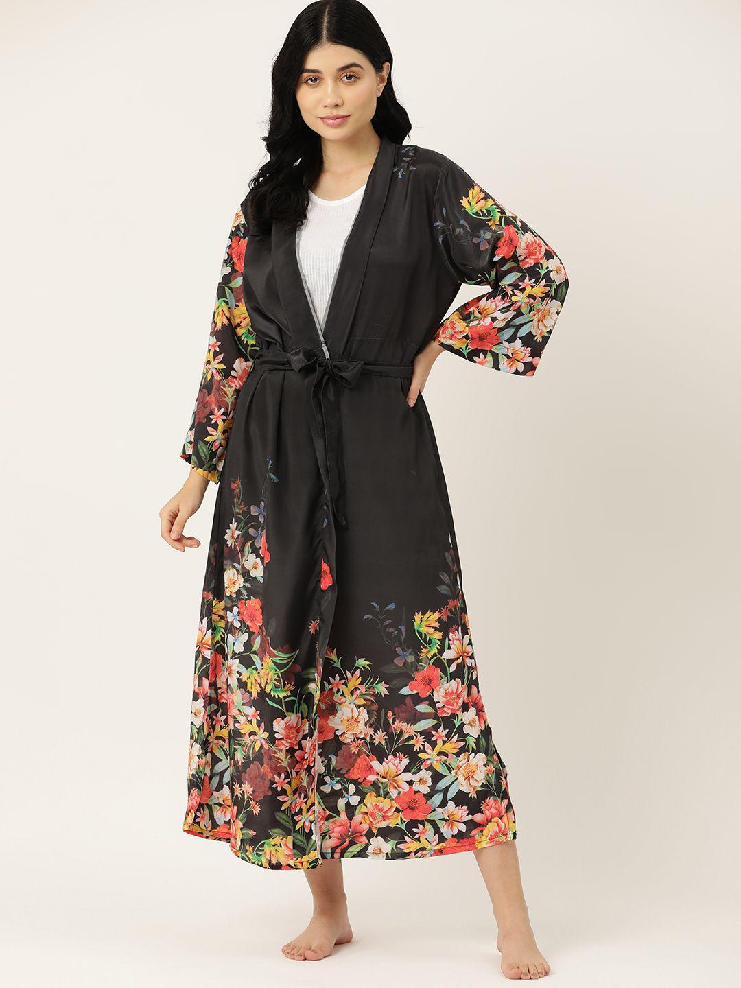 etc women floral print longline robe with belt