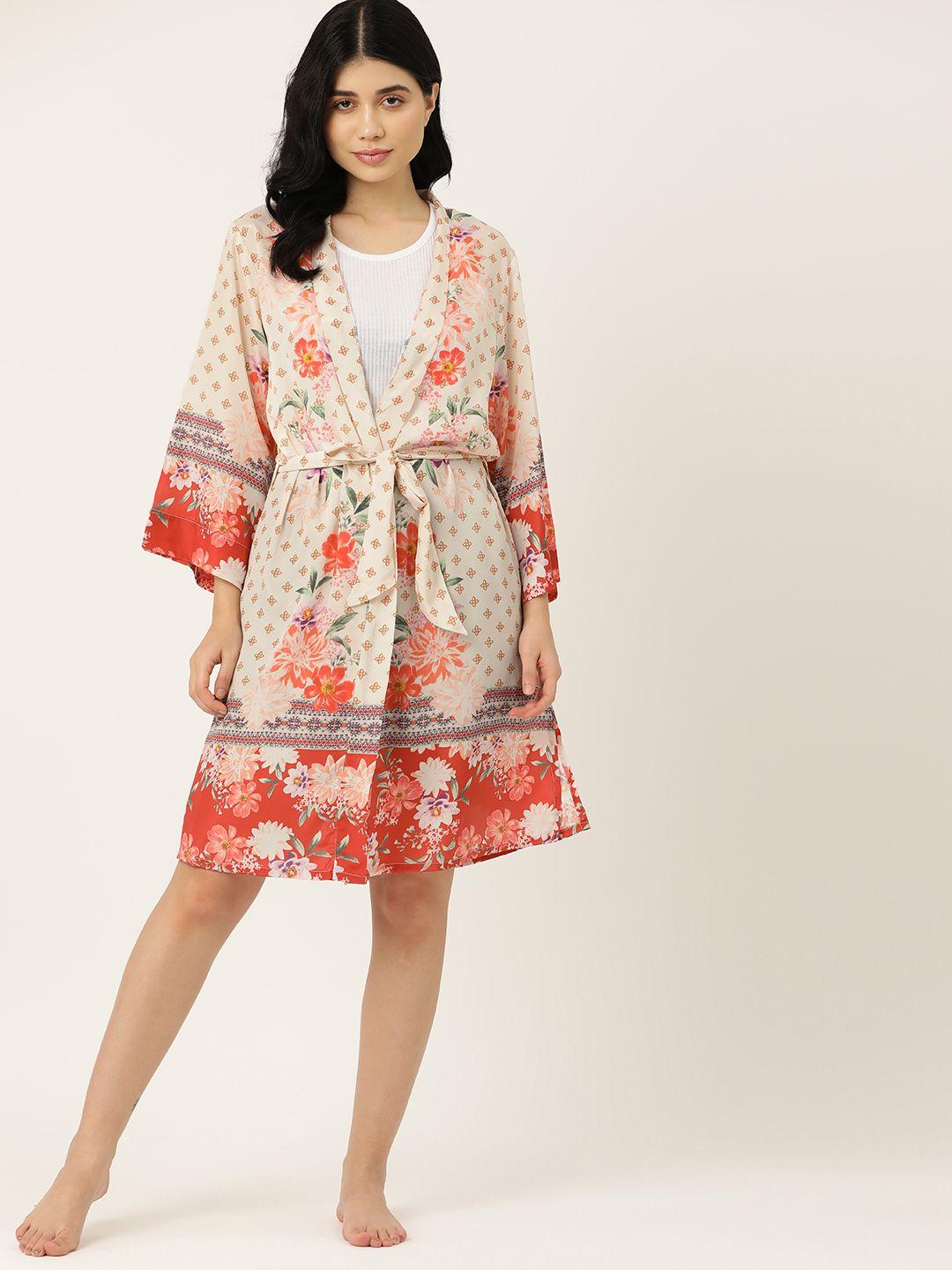 etc women floral print robe with belt