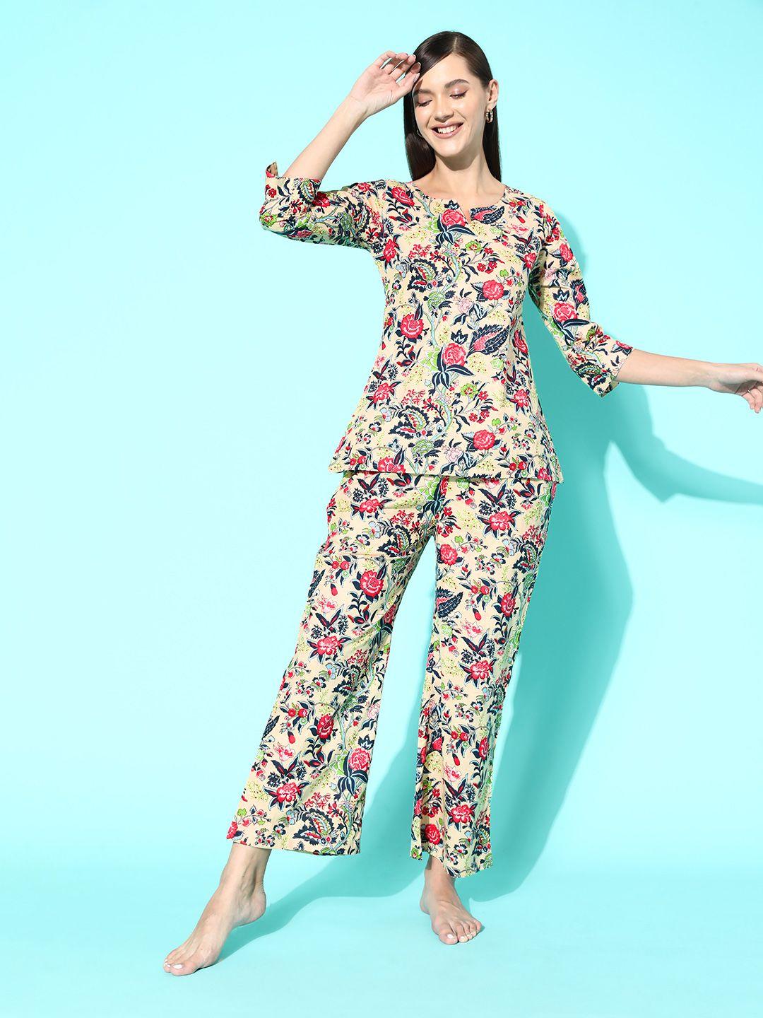 etc women floral printed cotton night suit