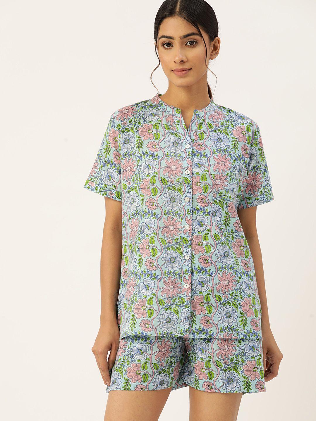 etc women floral printed pure cotton night suit