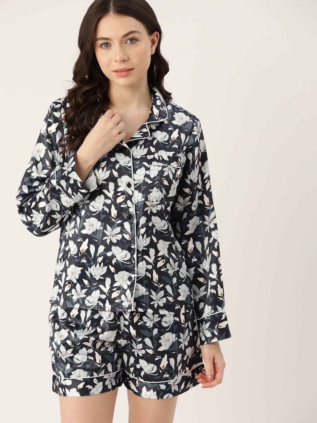 etc women floral printed satin night suit