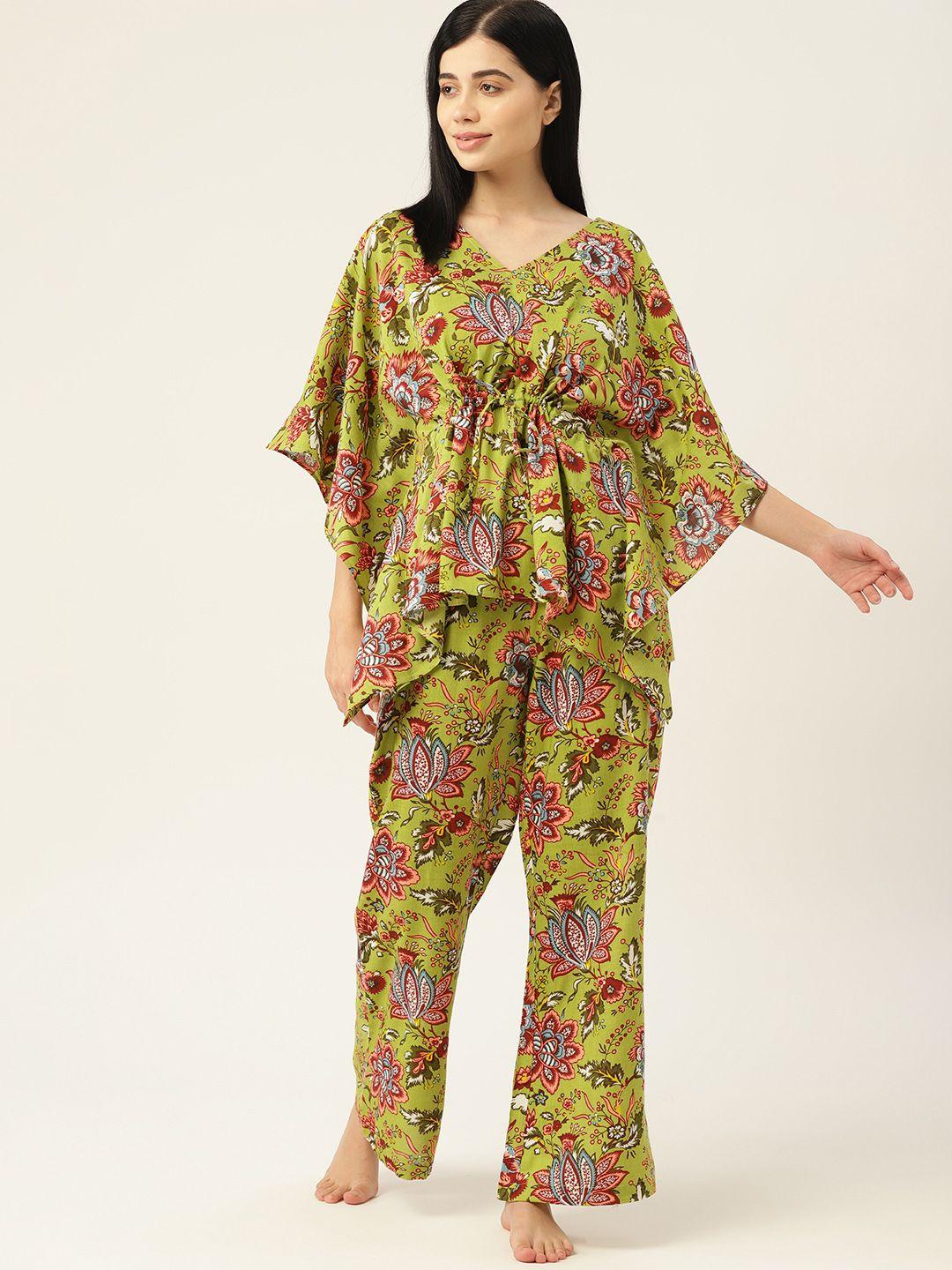 etc women green printed night suit