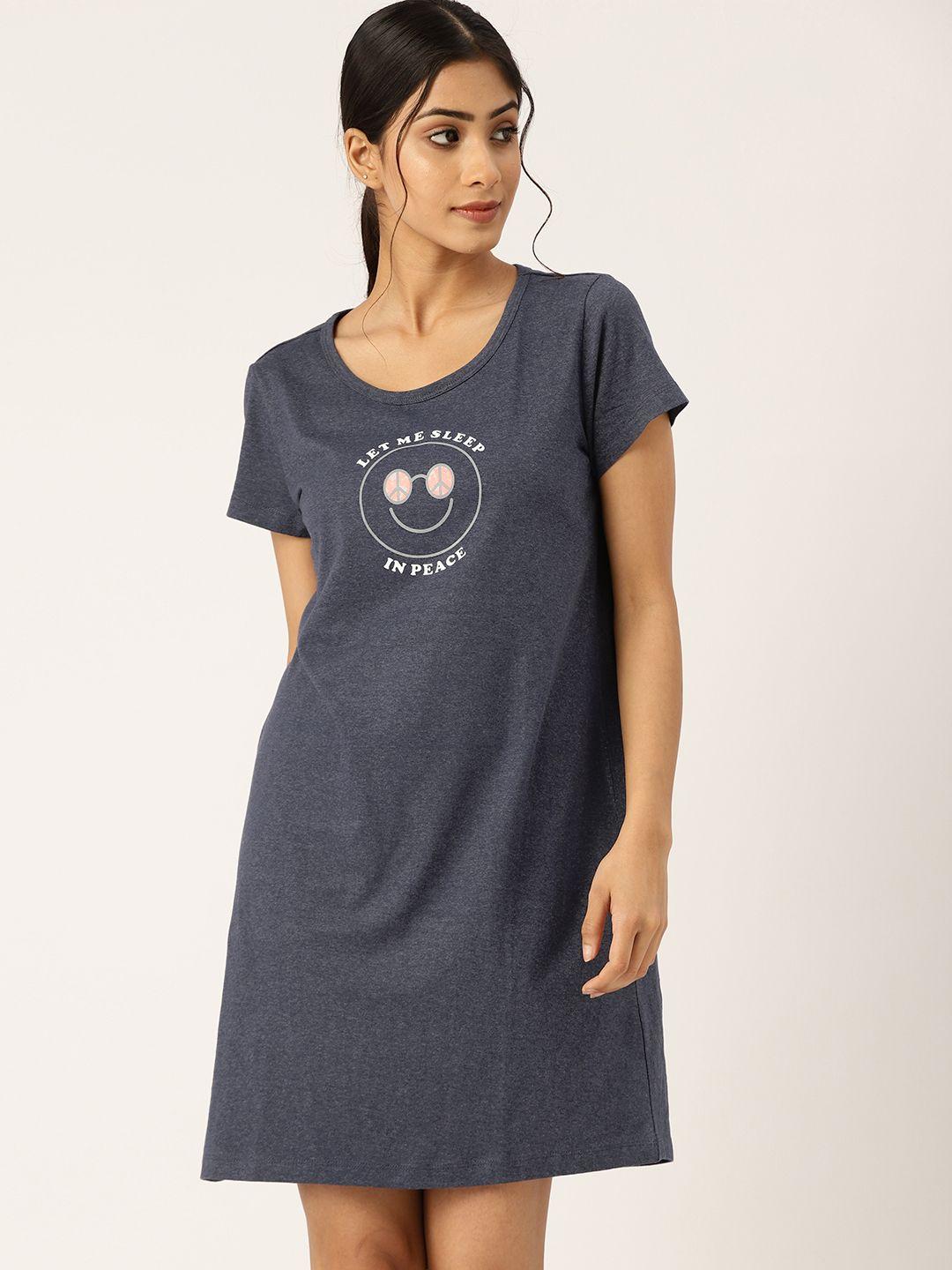 etc women navy blue printed nightdress